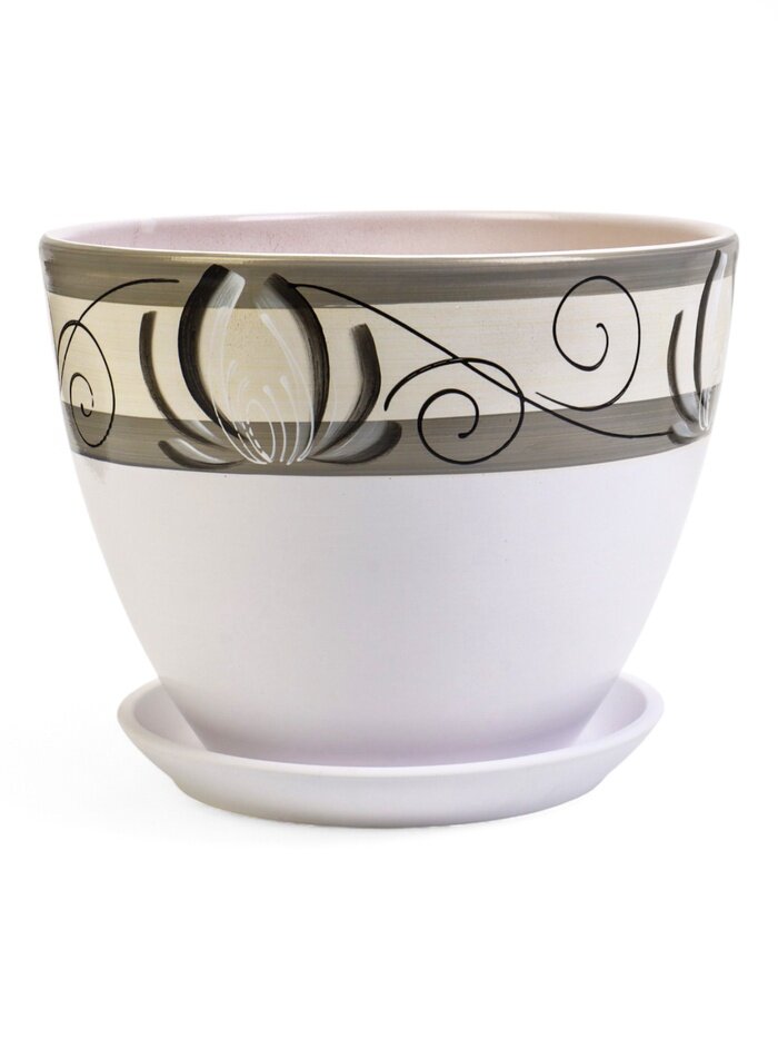 Горшок для цветов «Лотос» 8 л d=30 см h=23 см с поддоном керамика белый