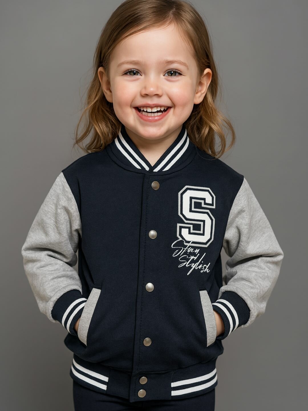 Бомбер DNZ, размер 122, темно-синий/серый — фото 1