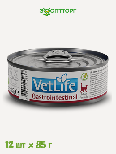 Изображение товара Влажный корм Vet Life Cat Gastrointestinal консервы для кошек при ЖКТ Курица, 85 г х 12 шт.