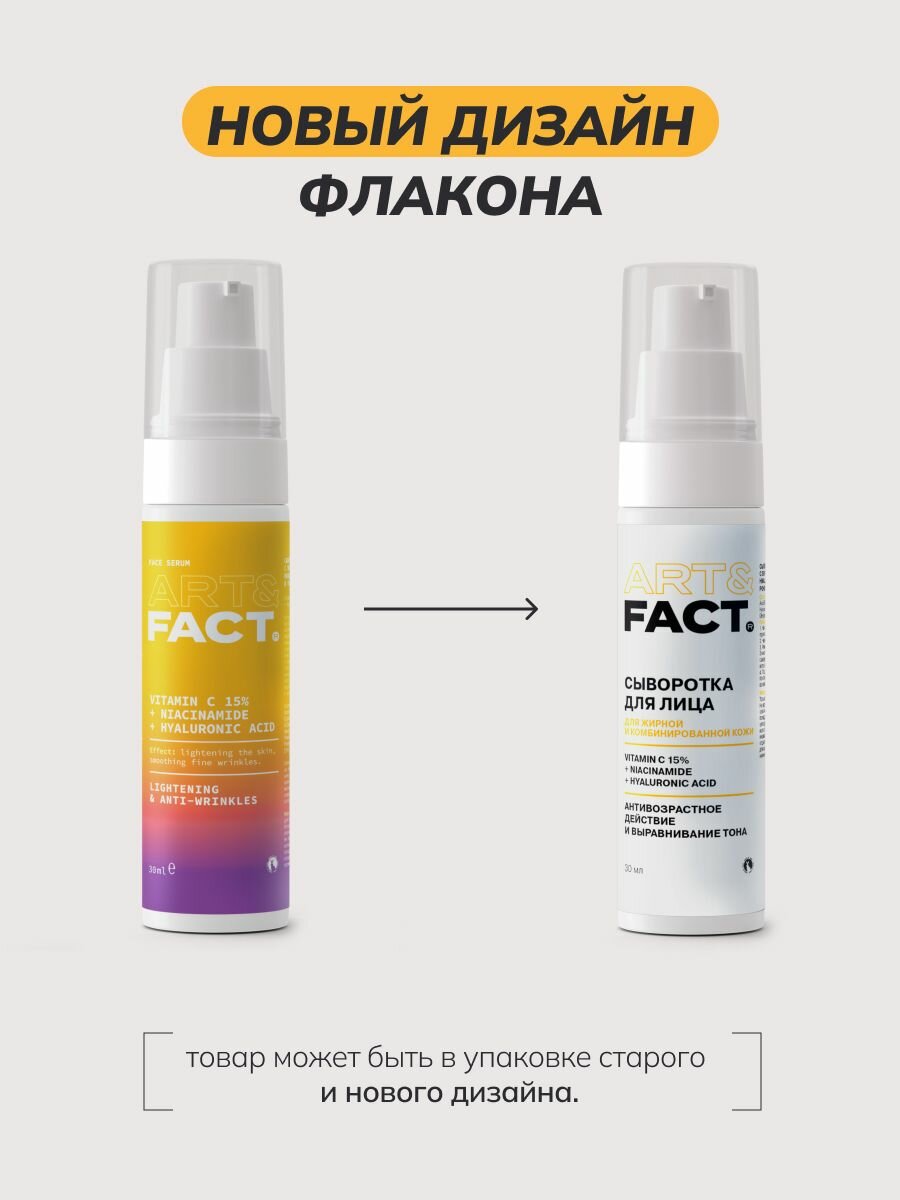 Картинки ART&FACT. / Сыворотка для лица с витамином С 15%, ниацинамидом и гиалуроновой кислотой, 30 мл