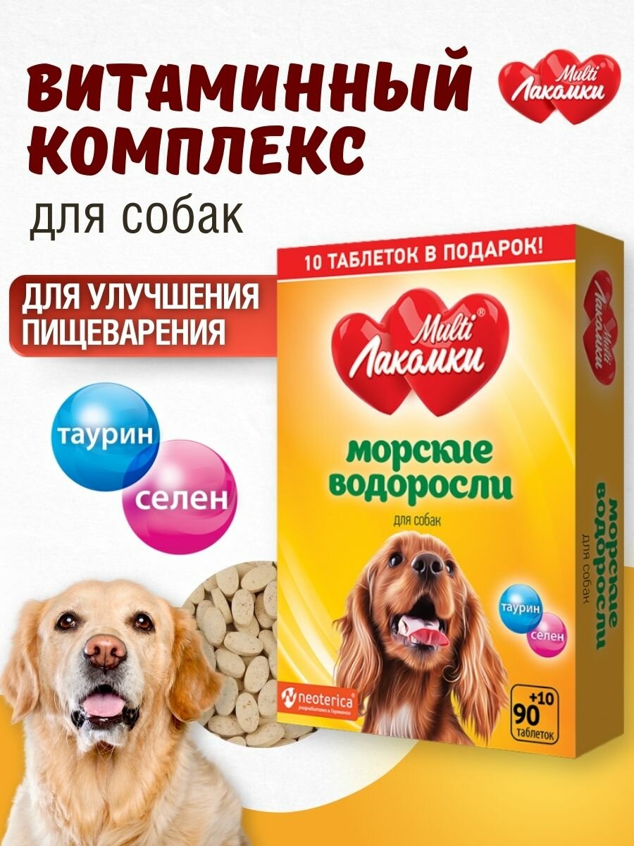 Витамины для собак MultiЛакомки лакомства Морские водоросли для иммунитета и пищеварения 100 таблеток