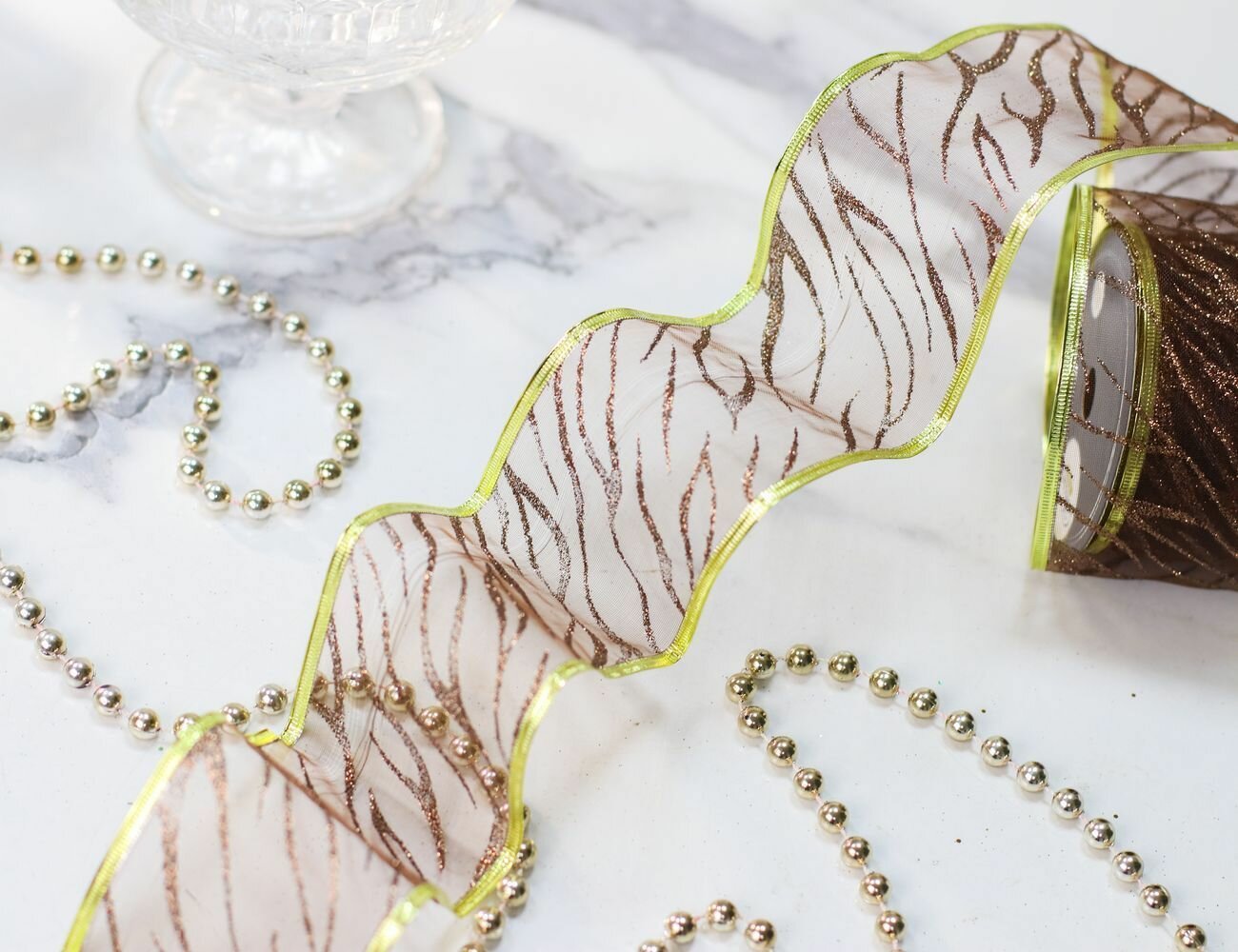 Лента для декорирования тигровые штрихи тёмно-коричневая 6х280 см Kaemingk 612113