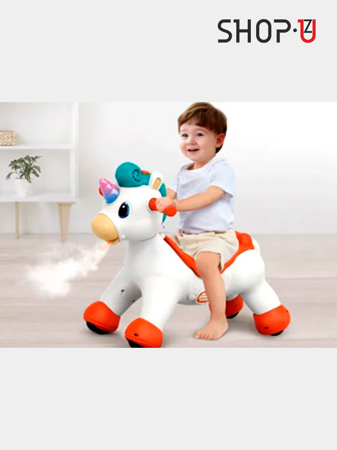 Каталка "Единорог", с музыкой, дым-эффектом, 3в1, пластик, 4 колеса — фото 1