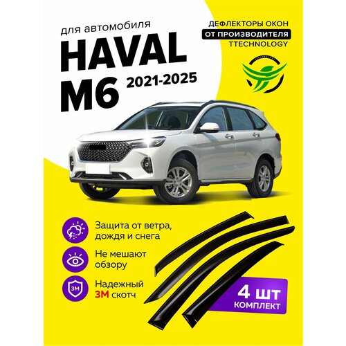 Дефлекторы боковых окон Haval M6 (Хавал М6) 2021, 2022, 2023, 2024, 2025 год, ветровики на двери автомобиля, ТТ