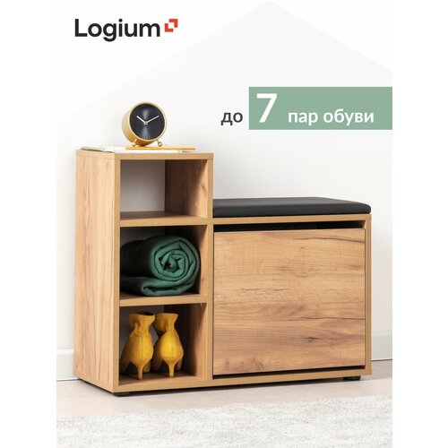 Обувница сидением Бруклин 16.123 Дуб Золотой CRAFT, Дуб Золотой CRAFT, HOLST Black