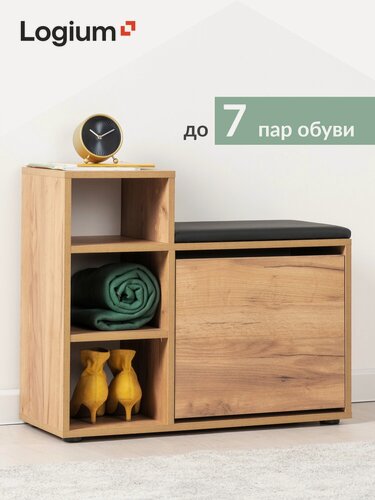 Изображение товара Обувница в прихожую, 74*32*61, Дуб Залотой Крафт/Holst Black, "Бруклин 16.125"