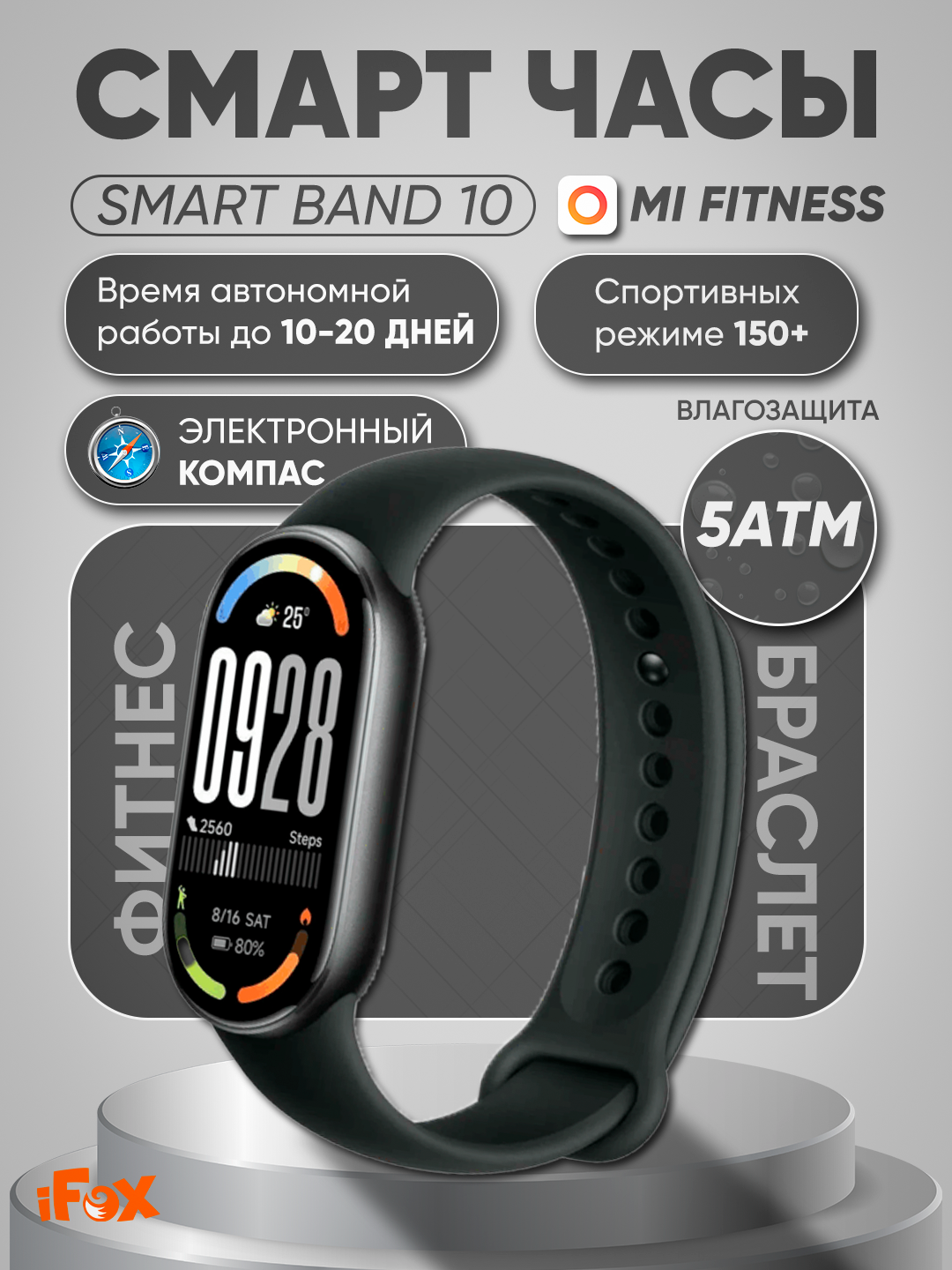 Xiaomi Smart Band 10 — 1,72″ AMOLED, 1500 нит, 60 Гц, до 21 дня, 5 ATM, 150+ режимов, SpO₂/Пульс, Bluetooth 5.4