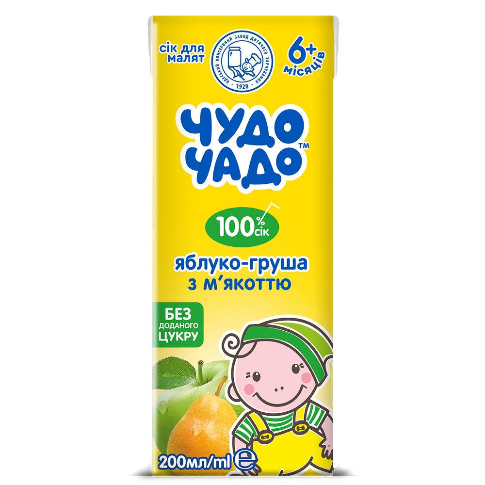 Яблочно-грушевый сок с мякотью «Чудо-Чадо» без сахара, 200 мл