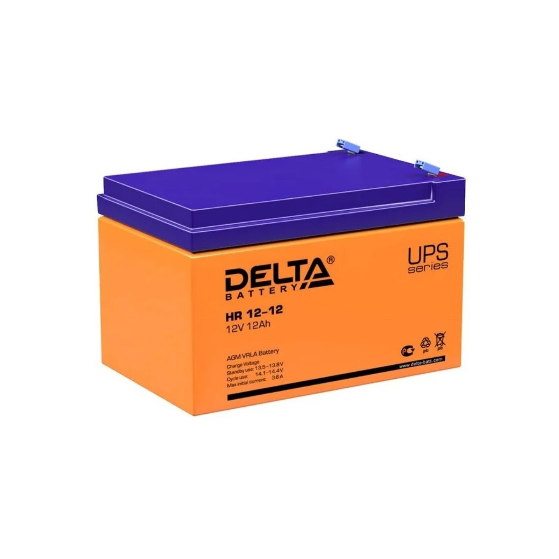 Аккумуляторная батарея Delta HR 12-12 (12V, 12Ah), зажим Faston, оранжевый