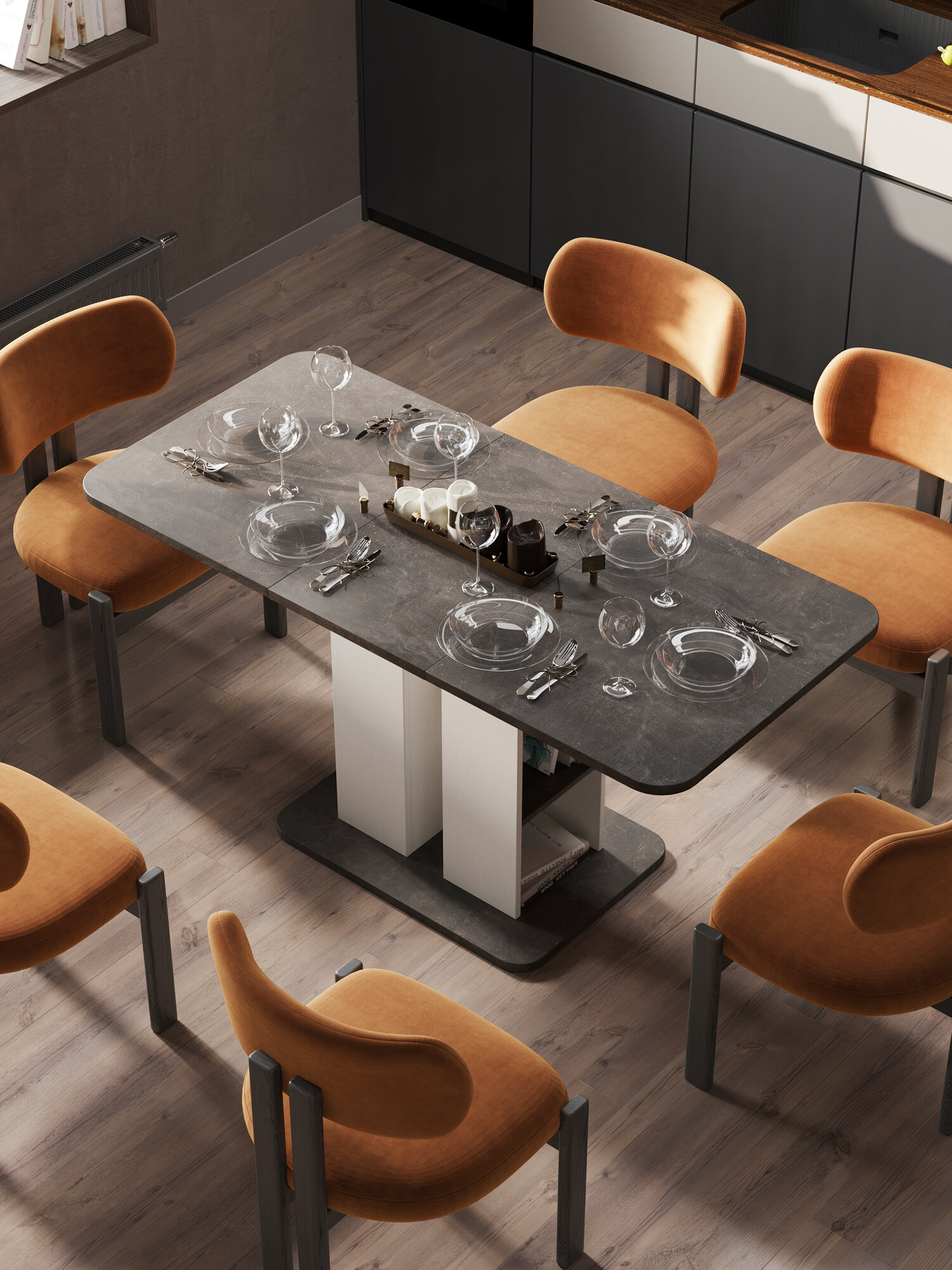 Стол кухонный , раздвижной Мюнхен тип 2 (Белый Ясень/Ателье темный)