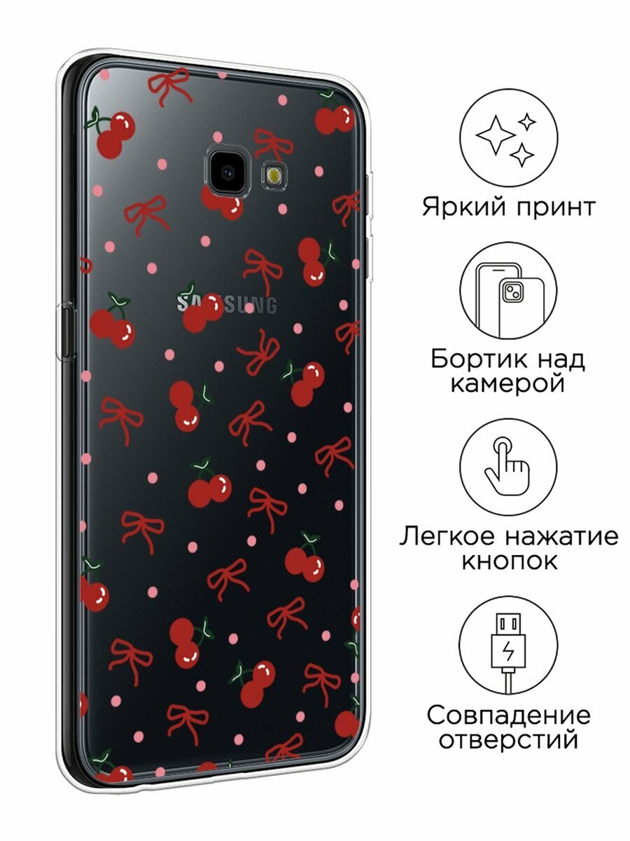 Чехол на Samsung Galaxy J4 Plus 2018 / Самсунг J4 Plus 2018 с принтом "Вишни и ленточки", прозрачный — фото 1