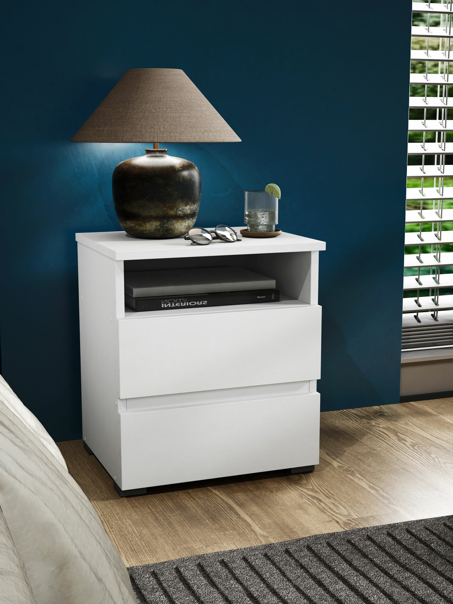 Тумба прикроватная профимебель Парма-12 с ящиками и полкой белая ЛДСП