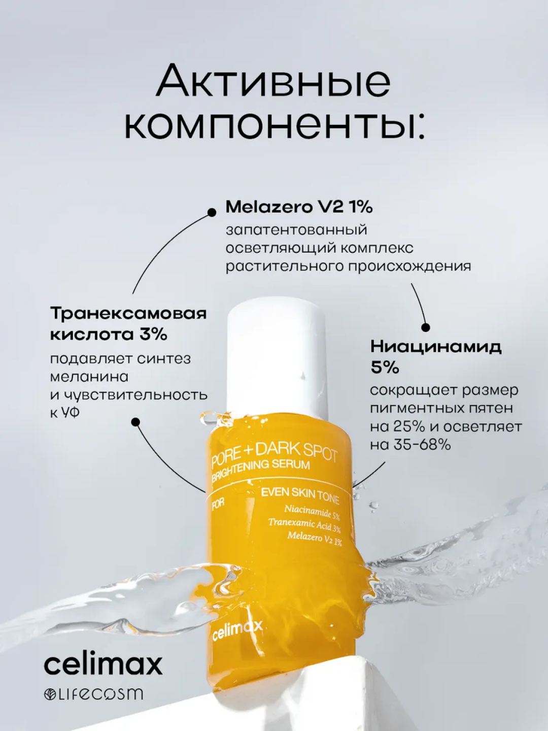 Сыворотка для кожи лица от пигментации и постакне Celimax, ниацинамид, против морщин, 30 мл — фото 1