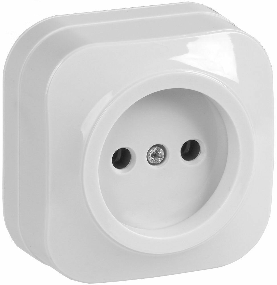 Розетка IEK GLORY, одноместная, наружная, без заземления, белая