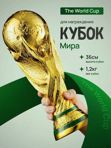 Изображение товара Кубок Чемпионата Мира по Футболу, 36 см, Золотой, с Зеленым Основанием, Детализированная Реплика Трофея, Для Награждения, Коллекционирования, Украшения Кабинета