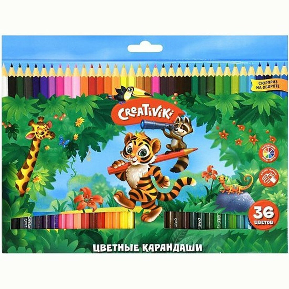 Набор цветных карандашей Creativiki 36 цв. шестигран. корп. дерев. карт. уп.