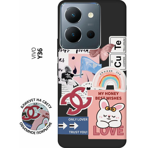 Матовый чехол Cute Stickers для Vivo Y36 / Виво У36 с 3D эффектом черный матовый чехол camomiles для vivo y36 виво у36 с 3d эффектом черный