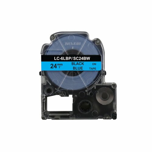 картридж byz lc 6sbe sm24x с термолентой для принтеров epson 24 мм 8 м черный текст на матовой серебристой ленте Картридж BYZ LC-6LBP / SC24BW с самоклеящейся термолентой для принтеров Epson, 24 мм, 8 м, черный на голубом