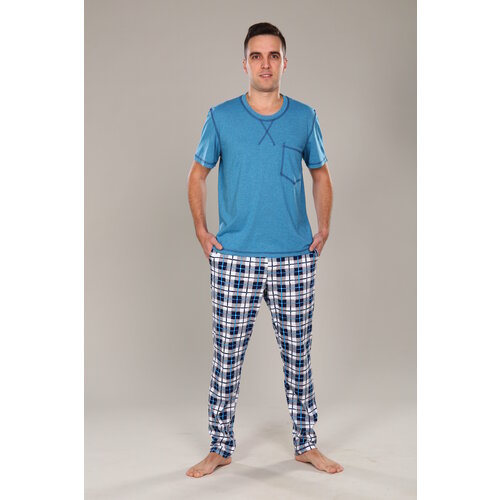 Пижама IvCapriz, брюки, футболка, пояс на резинке, карманы, трикотажная, размер 60, мультиколор
