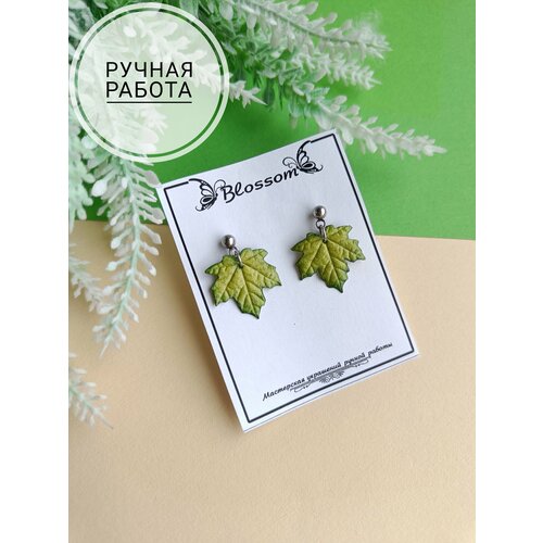 Серьги с подвесками, пусеты Blossom, размер 20 мм, зеленый