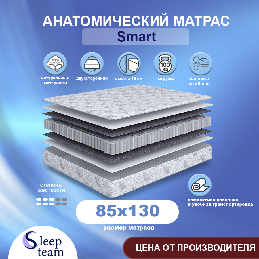 Матрас детский SleepTeam Smart 85х130, пружинный, высота 19 см, односпальный