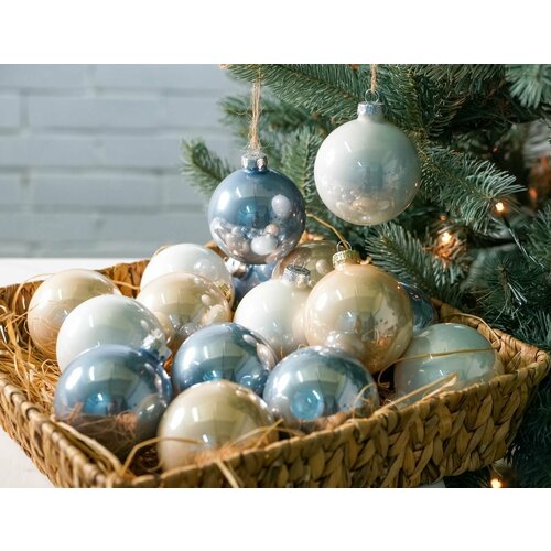Набор стеклянных шаров Коллекция зимняя акварель, эмалевые, 80 мм, 16 шт, Winter Deco 2000176