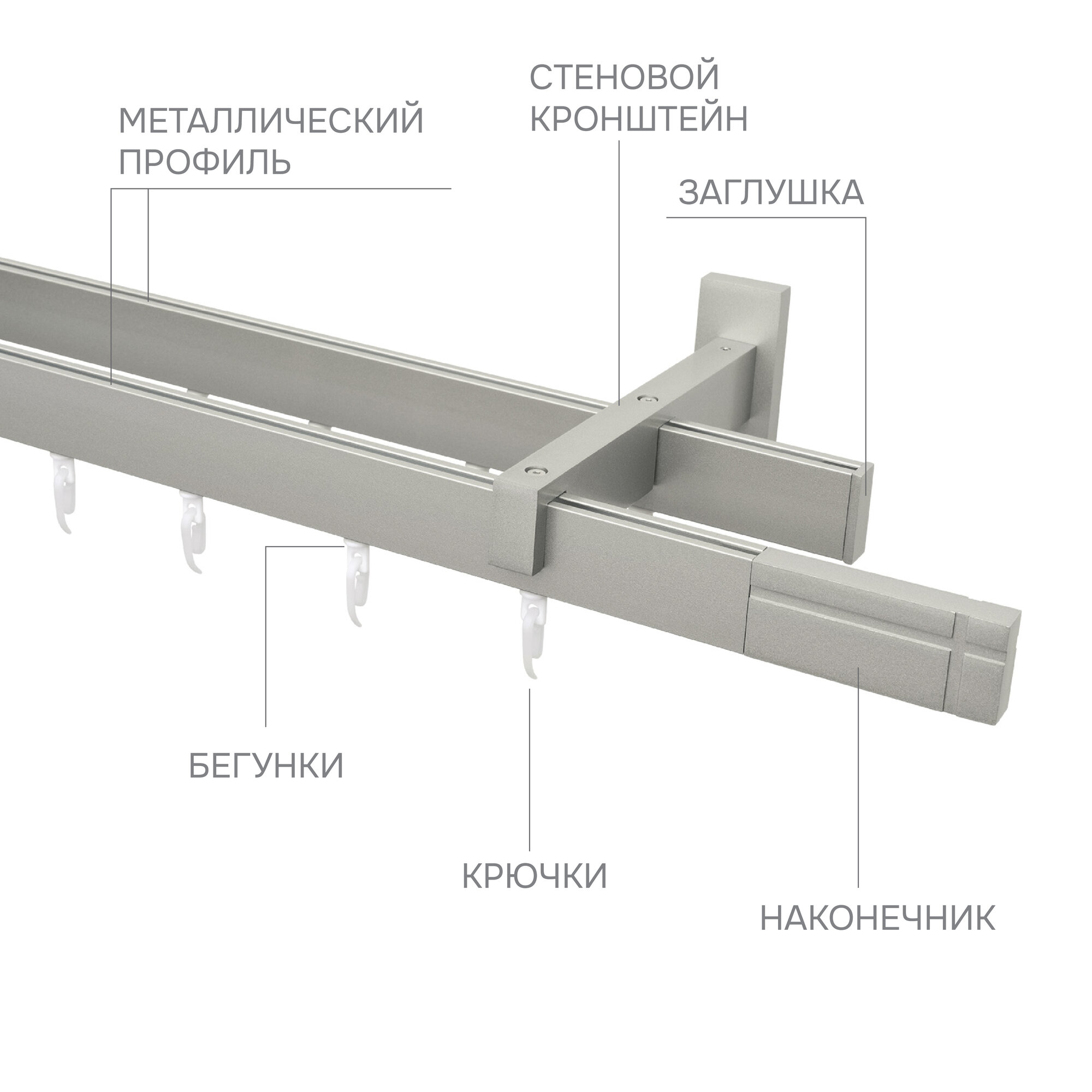 Карниз для штор двухрядный Хай Тек, "Эскар", Кросс, металл, сатин, 300 см арт.4213300 — фото 1