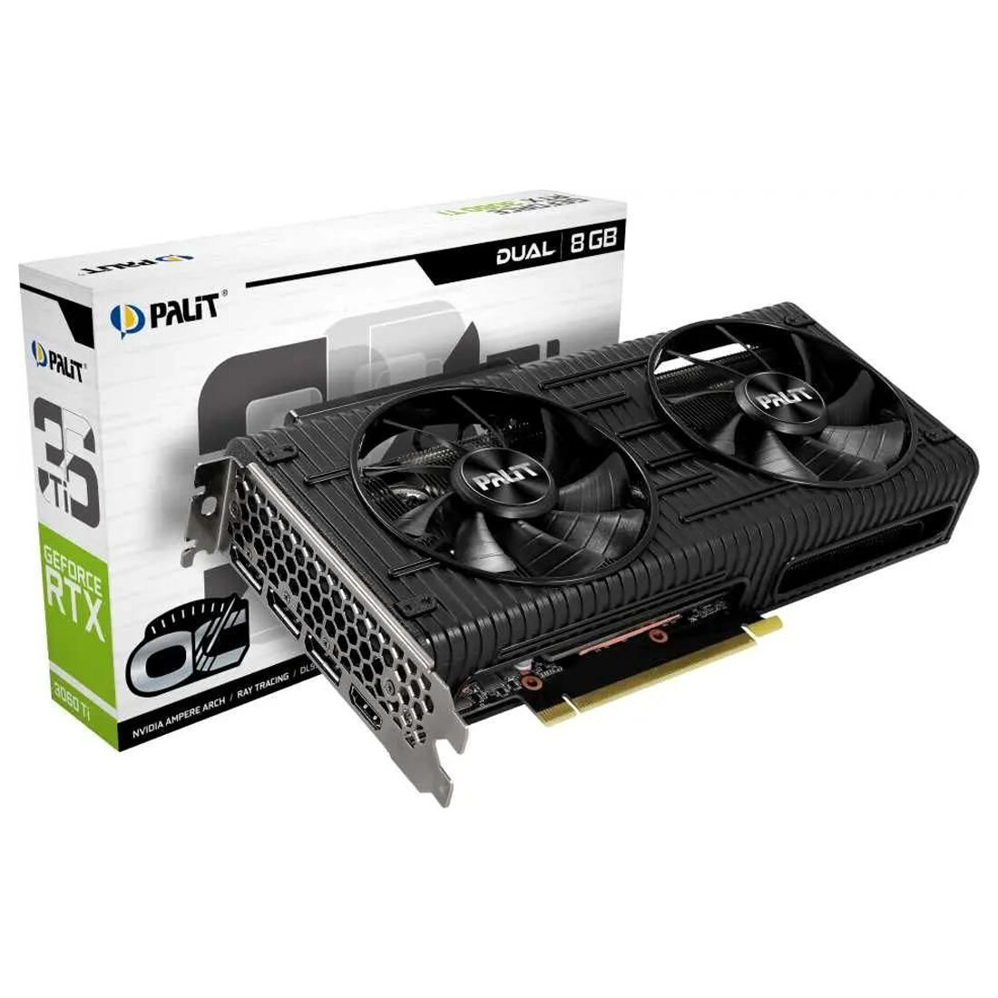 Видеокарта GeForce RTX3060Ti 8Gb Palit PA-RTX3060Ti DUAL OC 8G V1 LHR, 1410/14000 256bit GDDR6 HDMI 3хDP — фото 1