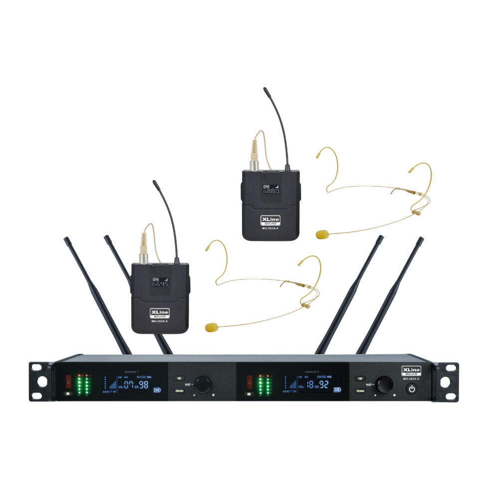 Радиосистема на четыре микрофона Xline MD-262A-E(NEW) Радиосистема c двумя поясными передетчиками и головными гарнитурами