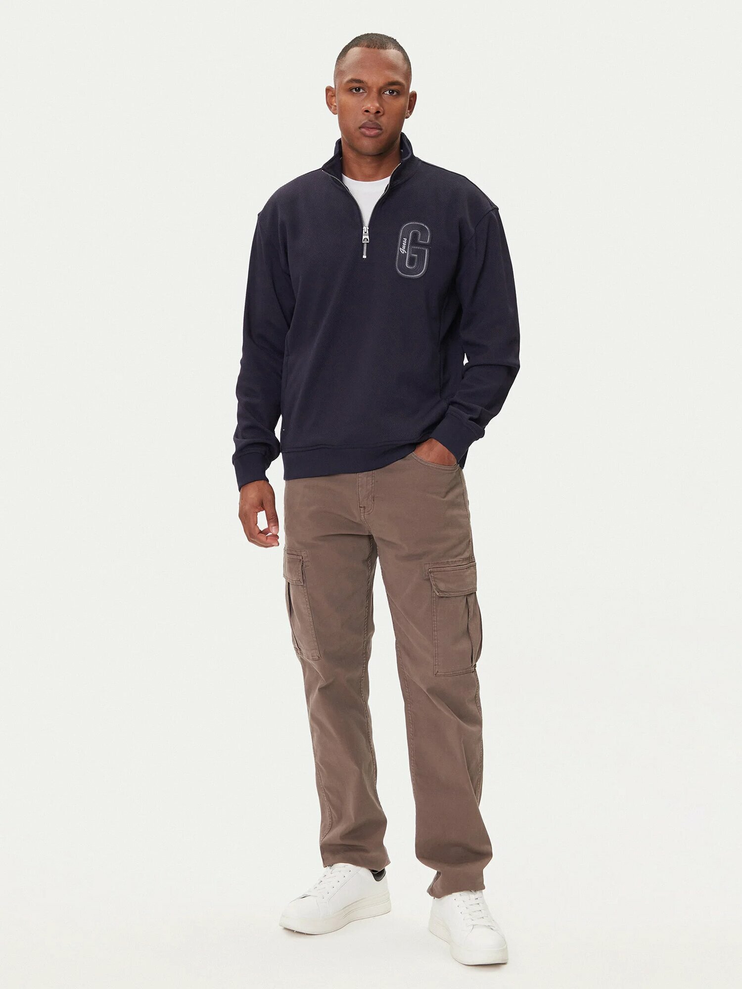 Джемпер GUESS HARRIS TWILL ZIP MOCK NECK, размер XL, синий — фото 1