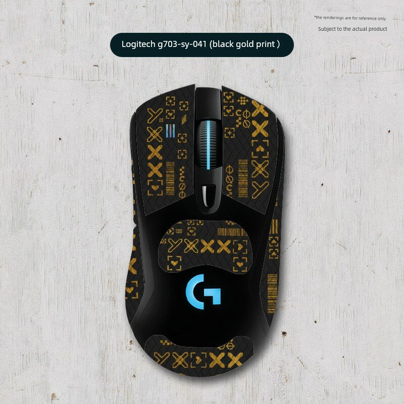 Полноценные противоскользящие наклейки для мыши Logitech G403/G603/G703 - Текстура кожи ящерицы, Чёрный золотой узор