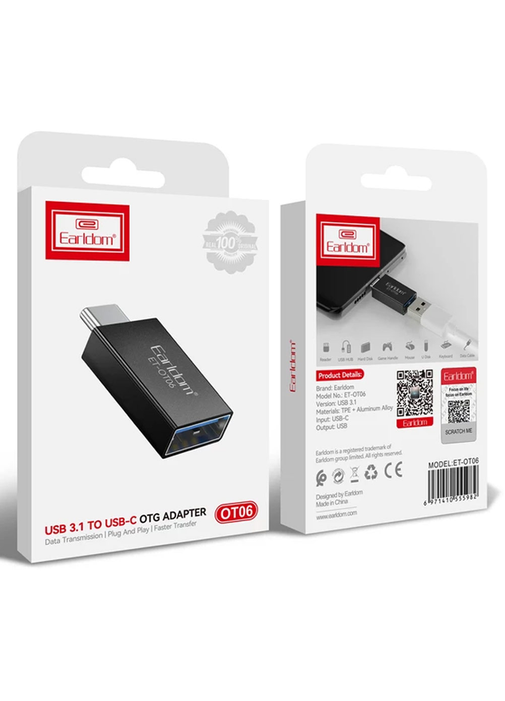 OTG-адаптер Earldom OT06, для подключения USB-устройств к смартфону/планшету Type-C