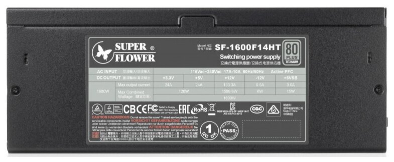 Блок питания ATX Super Flower SF-1600F14HT 1600W, ATX, 140mm, 14xSATA, 9xPCI-E(6+2), 5xPCI-E(6), APFC, 80+ Titanium, Full Modular - фото №10