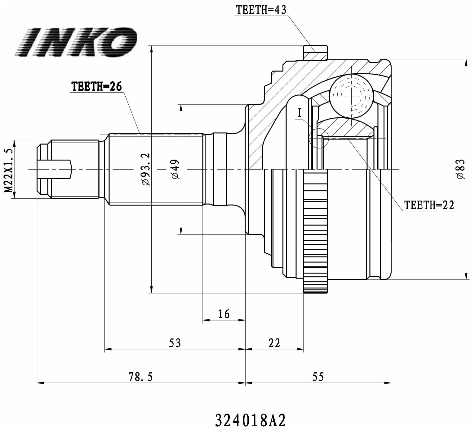 ШРУС внешний ROVER 25 (RF) 1999.10- (324018A2 INKO) - INKO арт. 324018A2