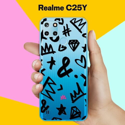 силиконовый чехол на realme c25y синий узор для реалми ц25 ай Силиконовый чехол на realme C25Y Узор черный / для Реалми Ц25 Ай