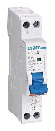 CHINT Диф. автомат NB2LE 1P+N 16A 30mA 1мод, х-ка С, электронный тип A, 6kA