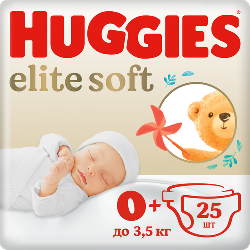 фото Huggies подгузники elite soft 0+ до 3,5 кг, 25 шт кимберли-кларк ооо