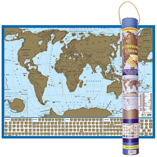 РУЗ Ко Карта мира с флагами со стираемым слоем в подарочном тубусе (Кр712пт), 60 × 44 см