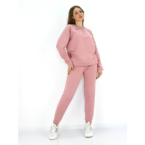 фото Костюм sanger, свитшот и брюки, спортивный стиль, свободный силуэт, пояс на резинке, размер 46, розовый