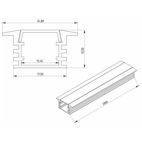 Алюминиевый профиль врезной 780 (2000x24.8/17.5x12.5мм с рассеивателем)