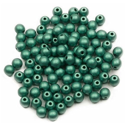 Стеклянные чешские бусины, круглые, Round Beads, 3 мм, цвет Alabaster Metallic Green, 100 шт.