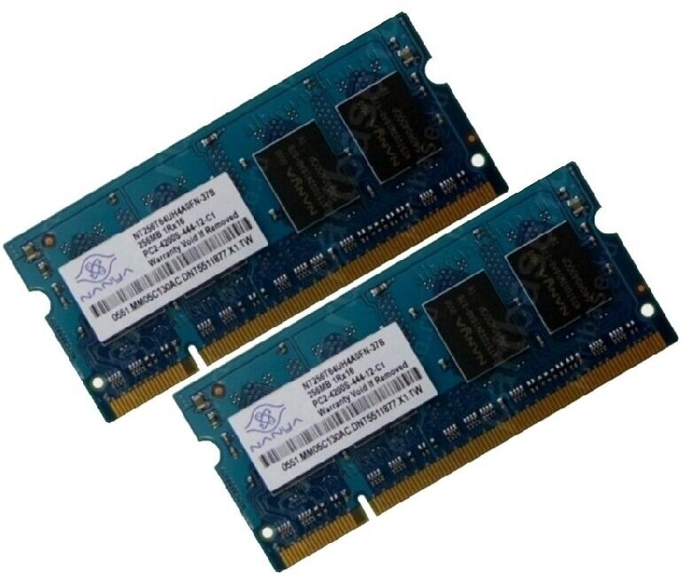ОЗУ So-Dimm 512Mb PC2-4200, DDR2-533 Nanya NT256T64UH40FN-37B (Kit 2x512Mb)