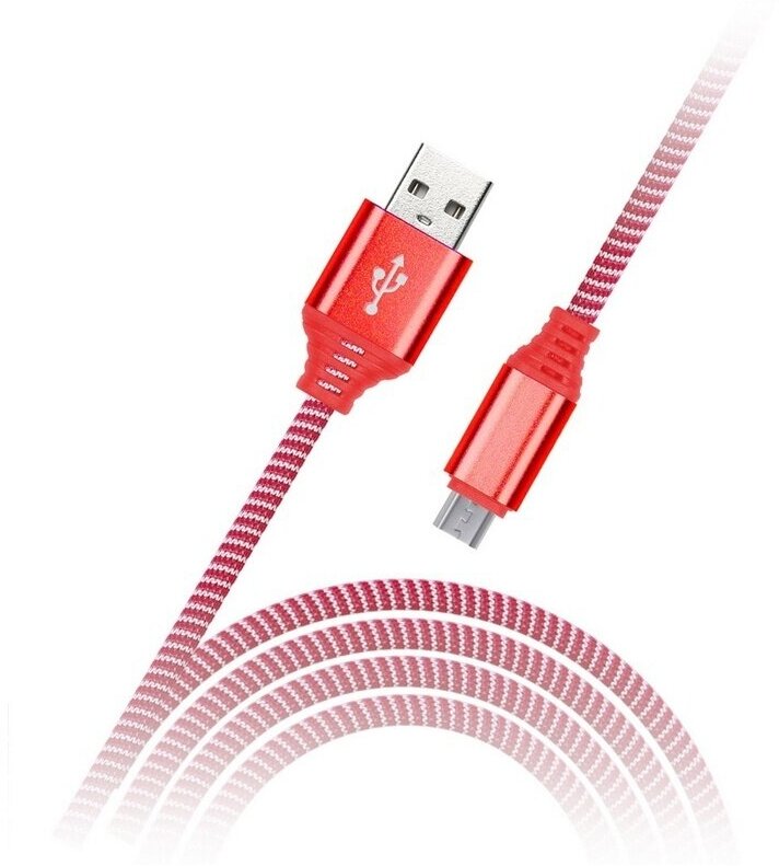 Кабель SmartBuy iK-12NS, USB 2,0 A-microUSB (B), в оплетке, 2A output, 1м, красный (iK-12NS red)