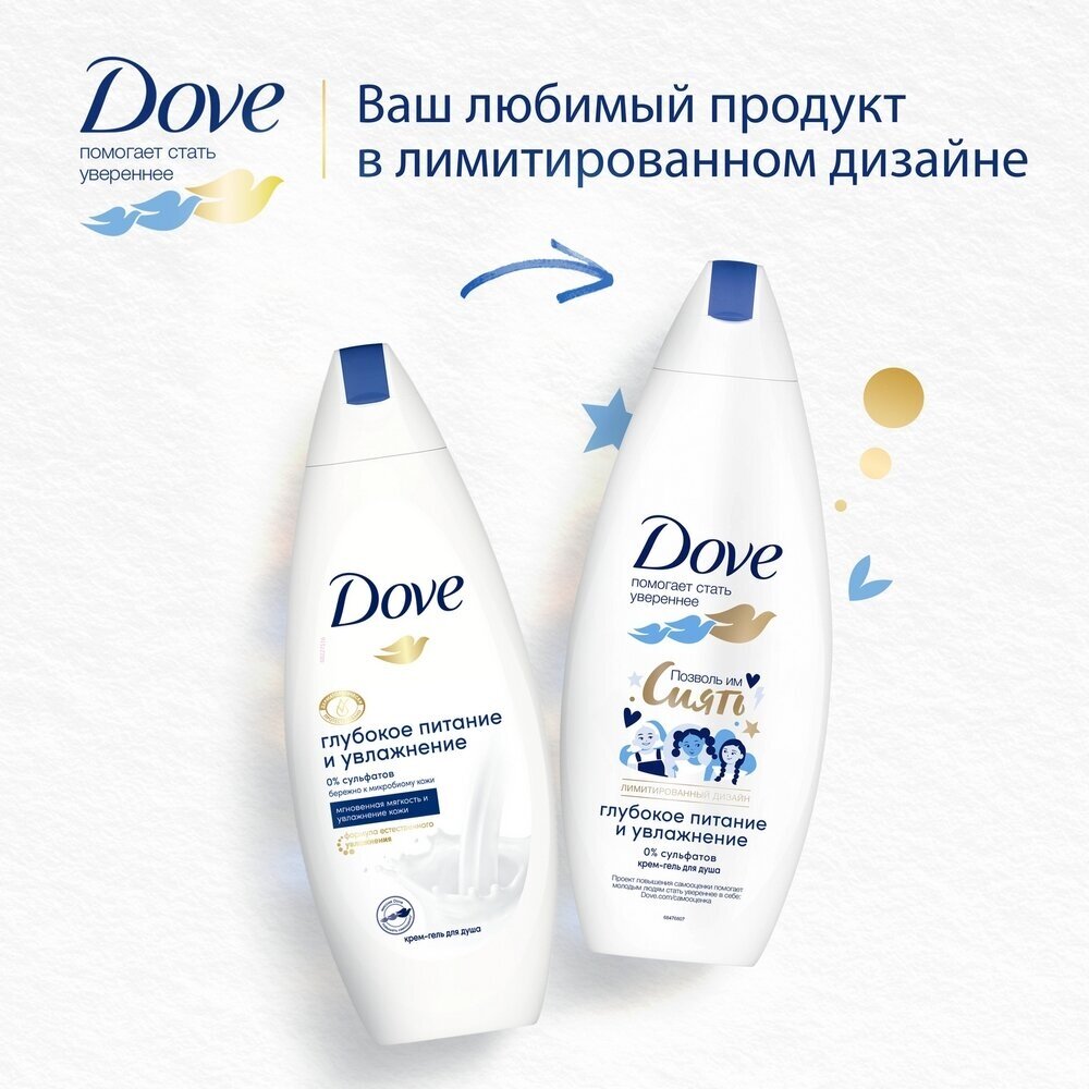 DOVE бессульфатный крем-гель для душа Глубокое питание и увлажнение ...