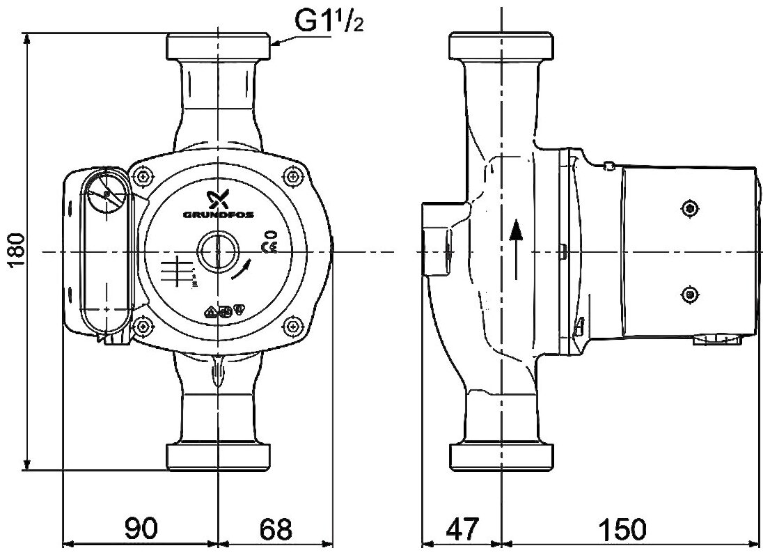 Насос циркуляционный Grundfos UPS 25-100 180 - фотография № 4