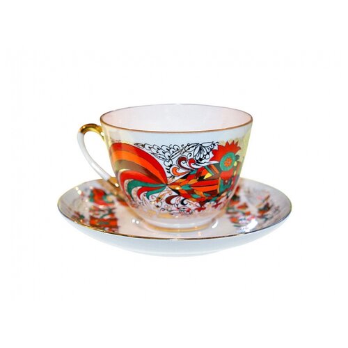 Чайная пара Императорский фарфоровый завод Красный петух, форма Весенняя, 1 персона, 2 предм.