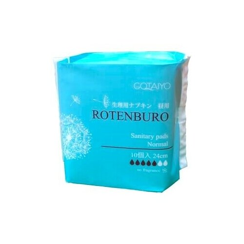 Gotaiyo Rotenburo Premium Sanitary Pads Normal Прокладки женские гигиенические анатомической формы тонкие без отдушек 24 см 5 капель 10 шт