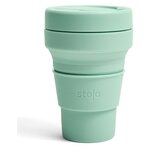 Многоразовый складной стакан STOJO с крышкой для кофе с собой из пищевого силикона / Стакан для кофе / Кружка для кофе 355 мл, цвет Seafoam - изображение