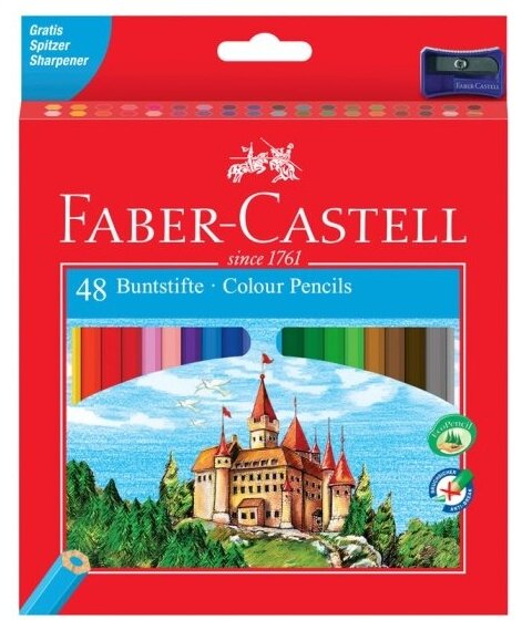 Карандаши цветные Faber-castell , 48 цветов, заточен, картон, европодвес, с точилкой