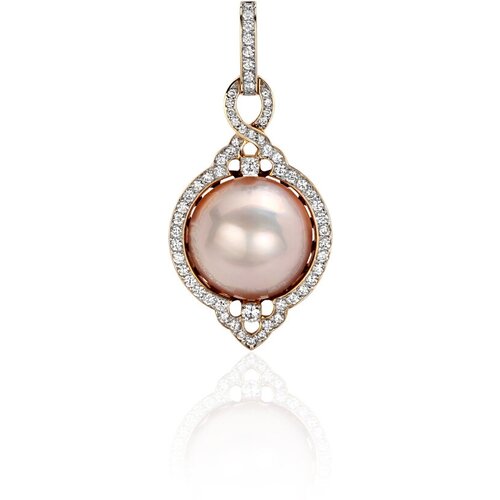 фото Подвеска из желтого золота 750 пробы с жемчугом и бриллиантом 01п649727-1. размер б/р эстет